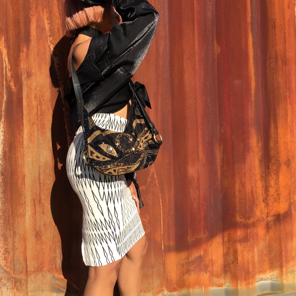 Vintage Black and Gold Beaded Purse